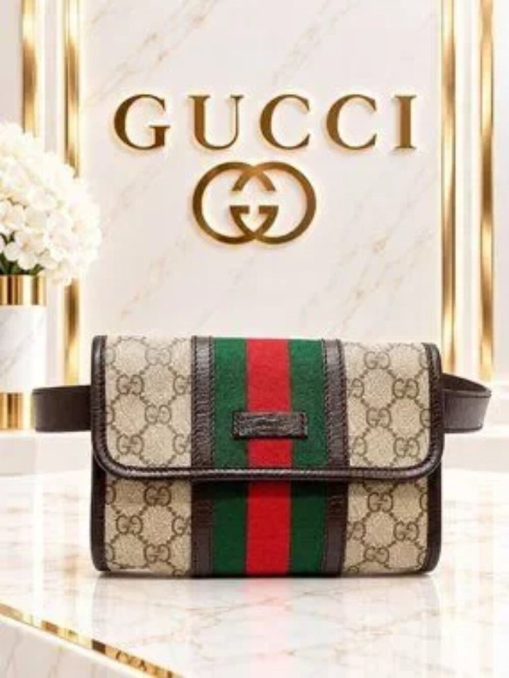 Authentic Gucci GG Supreme Monogram Web Stripe Belt Bag Waist Fanny Pack Vintage